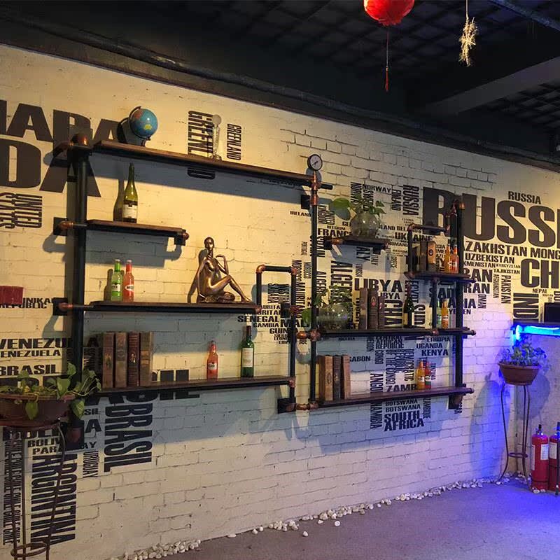 铁艺水管墙上置物架酒架工业风装饰创G意隔板壁挂架子美式墙面装