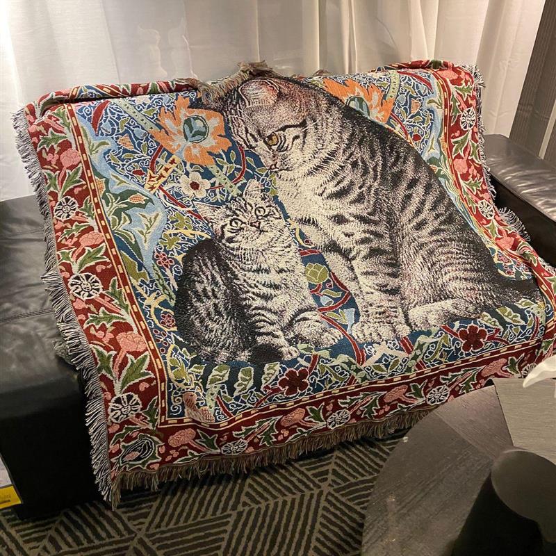 沙发毯猫咪客厅装饰布艺大盖油画复古背景挂毯卧室地毯风1.2kg160图片