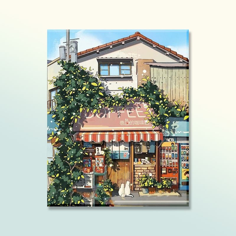 【街边小屋】数字油画diy日式A手绘减压填色填充简单.油彩装饰画