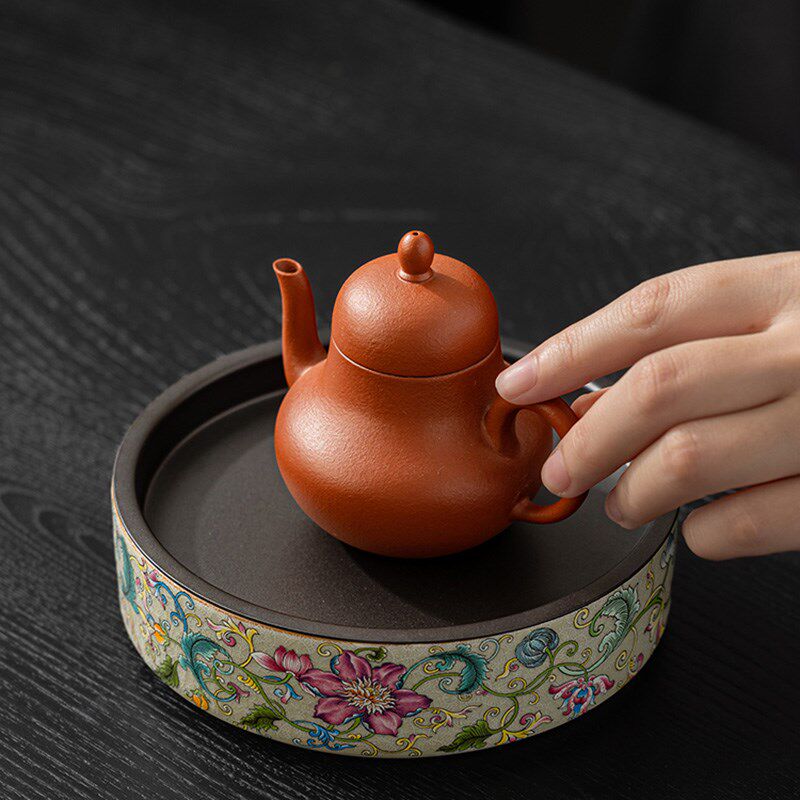 老陶泥茶具配件凌霄m花陶瓷壶承干泡台储水茶台茶洗养壶托盘功夫