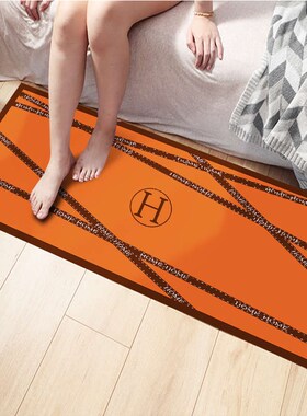 橙色床边a地毯卧室床边毯轻奢大H地垫小地毯垫子床前床尾长条房间