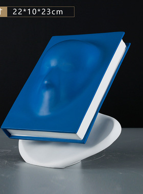 现代简约抽象人脸书本创意摆件北B欧样板间客厅酒柜书房蓝色装饰