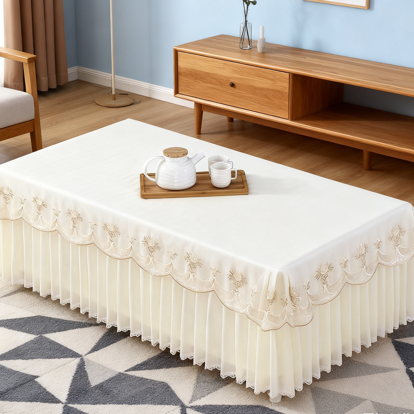 蕾丝花边防尘茶几罩 加厚防滑布艺 家用客厅餐桌茶几套桌布保护垫,居家布艺,茶几垫,淘宝优惠券,粉丝福利购,淘宝优惠卷