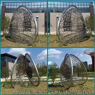 不锈钢月亮圆环摆件商业校区公园门头抽象雕塑户外景观园林装饰