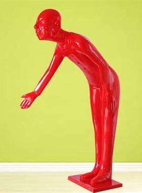 玻璃钢鞠躬迎宾人物雕塑酒店餐厅KTV开业礼门口招财树脂落地摆件