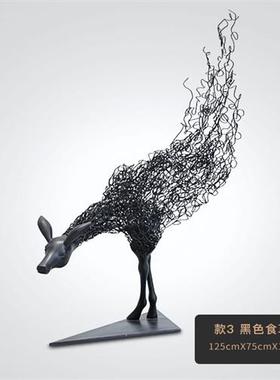 不锈钢鹿摆件抽象铁艺镂空梅花鹿雕塑大堂艺术售楼部房地产装饰品