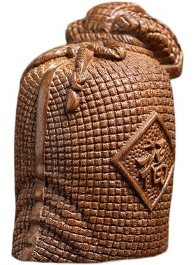 天然绿檀实木雕刻招财纳福福袋米袋钱袋文玩N手把件桌面摆件工艺