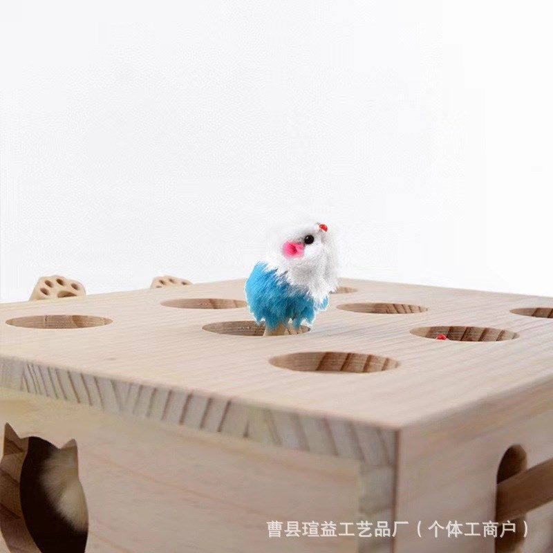 猫咪打地鼠玩具实木磨爪神器猫抓板木质宠物逗猫猫抓Y掏老鼠猫玩