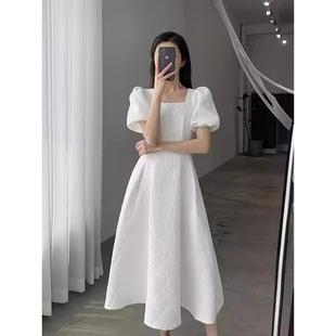 高级感法式 连衣裙设计感小众夏季 女装 白色裙子 2024新款 复古泡泡袖