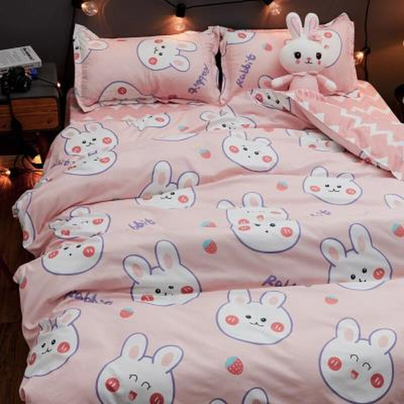 卡通熊公主风被套四件套单u人被罩可爱少女床单学生宿舍被单三件