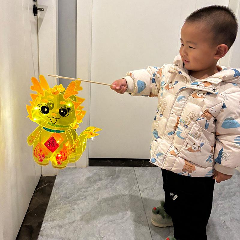 龙年龙灯笼Q版龙中秋节儿童幼儿园手工玻璃纸传统灯笼DIY材料包