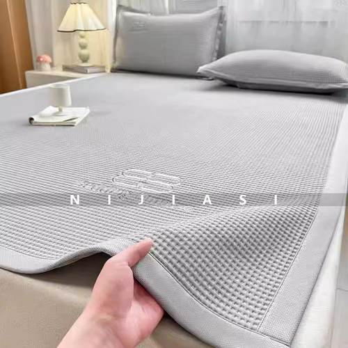 高档a级冰豆席三件套轻奢刺绣夏季清凉冰丝单空调席可水洗