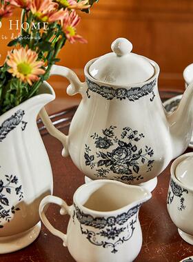 LID Home古典玫瑰釉下彩陶餐具盘子碗咖啡杯碟组红茶杯茶壶红黑