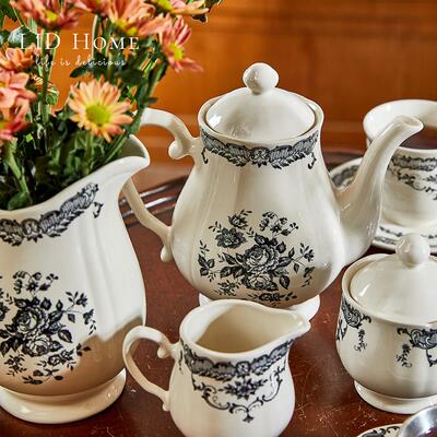 LID Home古典玫瑰釉下彩陶餐具盘子碗咖啡杯碟组红茶杯茶壶红黑