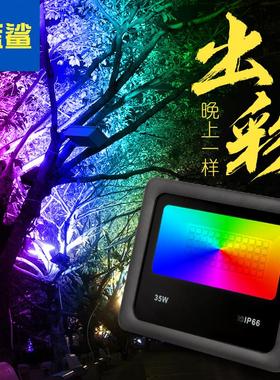 户外氛围洗墙灯LED七彩RGB遥控变色投光100W室外户外彩色投射树灯