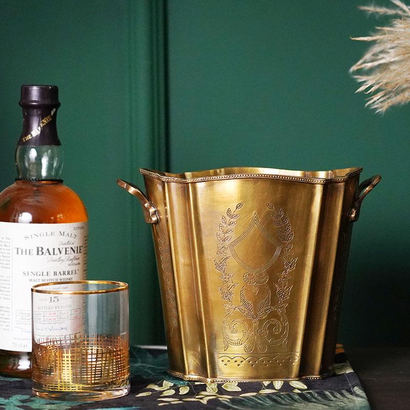 欧式印度进口手工雕花黄铜红酒香槟冰桶奢华复古酒吧餐厅酒具花器