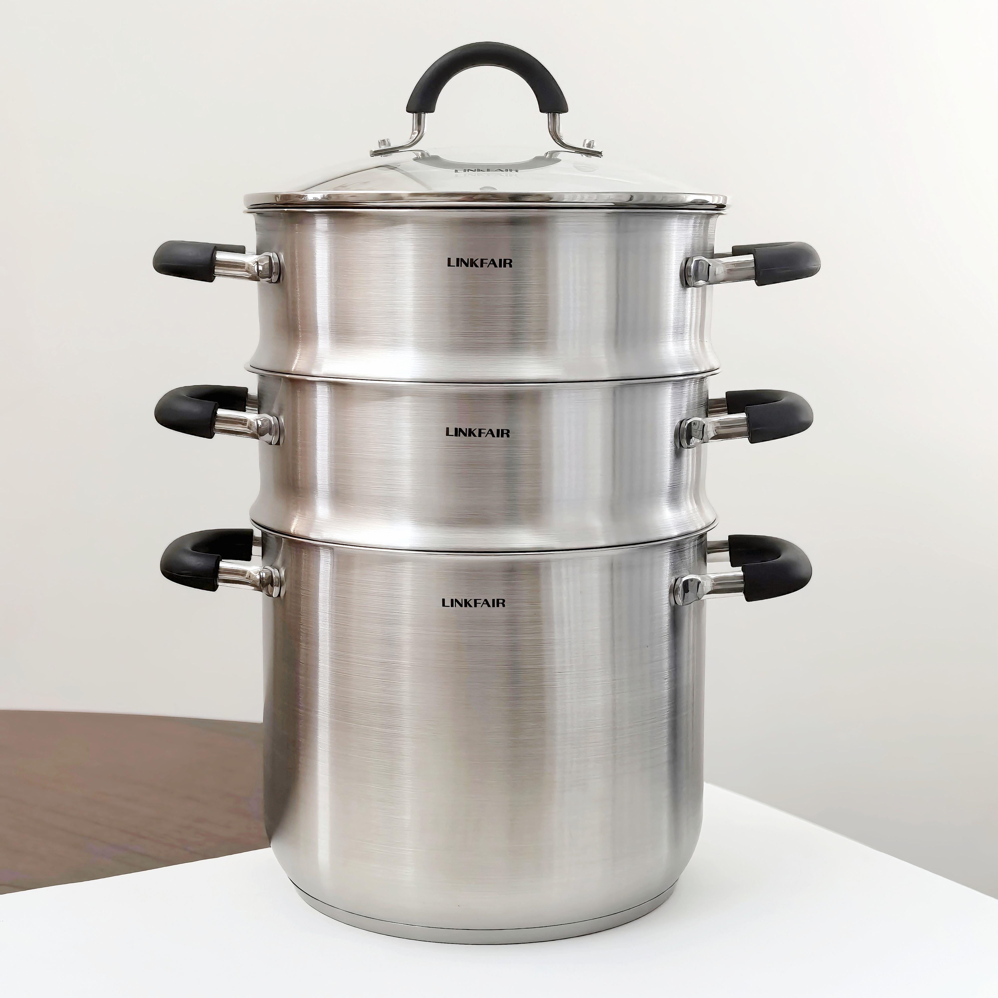 凌丰22cm蒸锅304不锈钢双层蒸锅汤锅带蒸笼电磁炉燃气通用