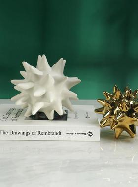 璞丘现代家居白金色陶瓷爆炸刺球海胆星摆件北欧样板间创意装饰品