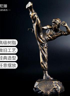 树脂BruceLee李小龙手办摆件人偶模型铜色经典李小龙雕像装饰礼品