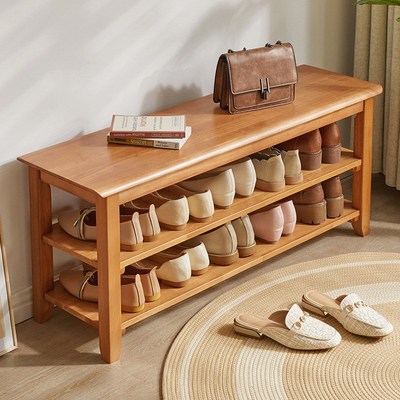 实木换鞋凳可坐鞋柜一体鞋架家用玄关穿鞋凳樱桃木色简约凳子