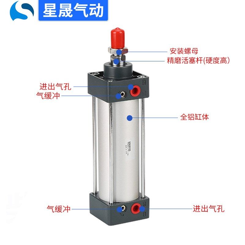 亚德客型SC32*50S拉杆式标准气缸带磁可调双出铝合金大气缸