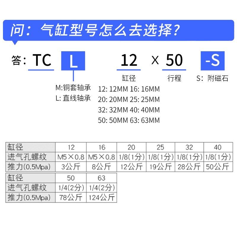 亚德客型铝合金三轴三杆气缸带导杆TCL/12/16/20/25/32/40/50/63