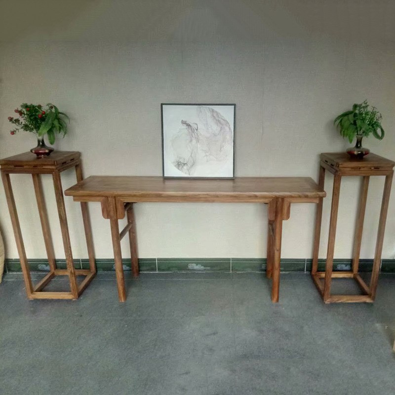 新中式玄关桌玄关柜实木置物台条案条几墙边桌供桌老榆木家具玄关