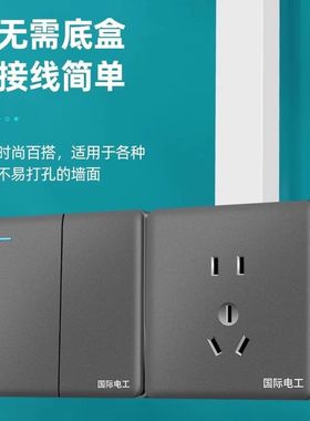 TEP国际电工86灰色家用明装墙壁开关一开五孔双控面板多孔插座