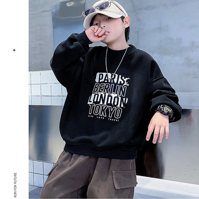 儿童装男童加绒加厚卫衣秋冬款2025男孩长袖圆领打底衫中大童洋气