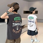 夏季 2025童装 宽松美式 男童背心薄款 潮牌卡通中大童纯棉无袖 上衣