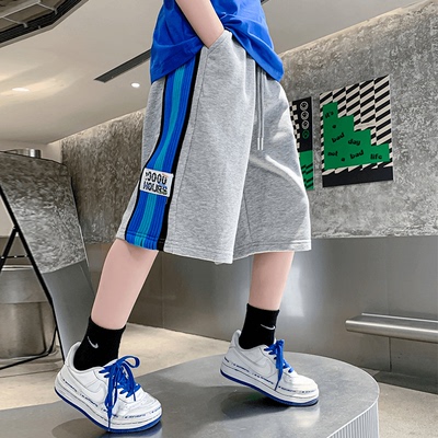 男童纯棉中大童运动休闲裤薄款夏季男孩儿童装七分中裤夏灰色短裤