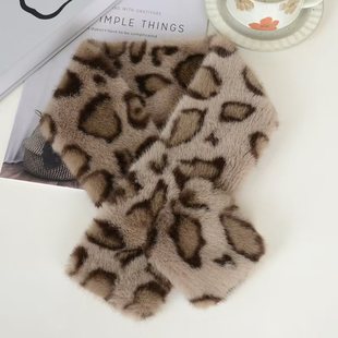 2025新款水貂毛绒豹纹秋冬款围巾仿皮草加厚保暖交叉韩版网红围脖