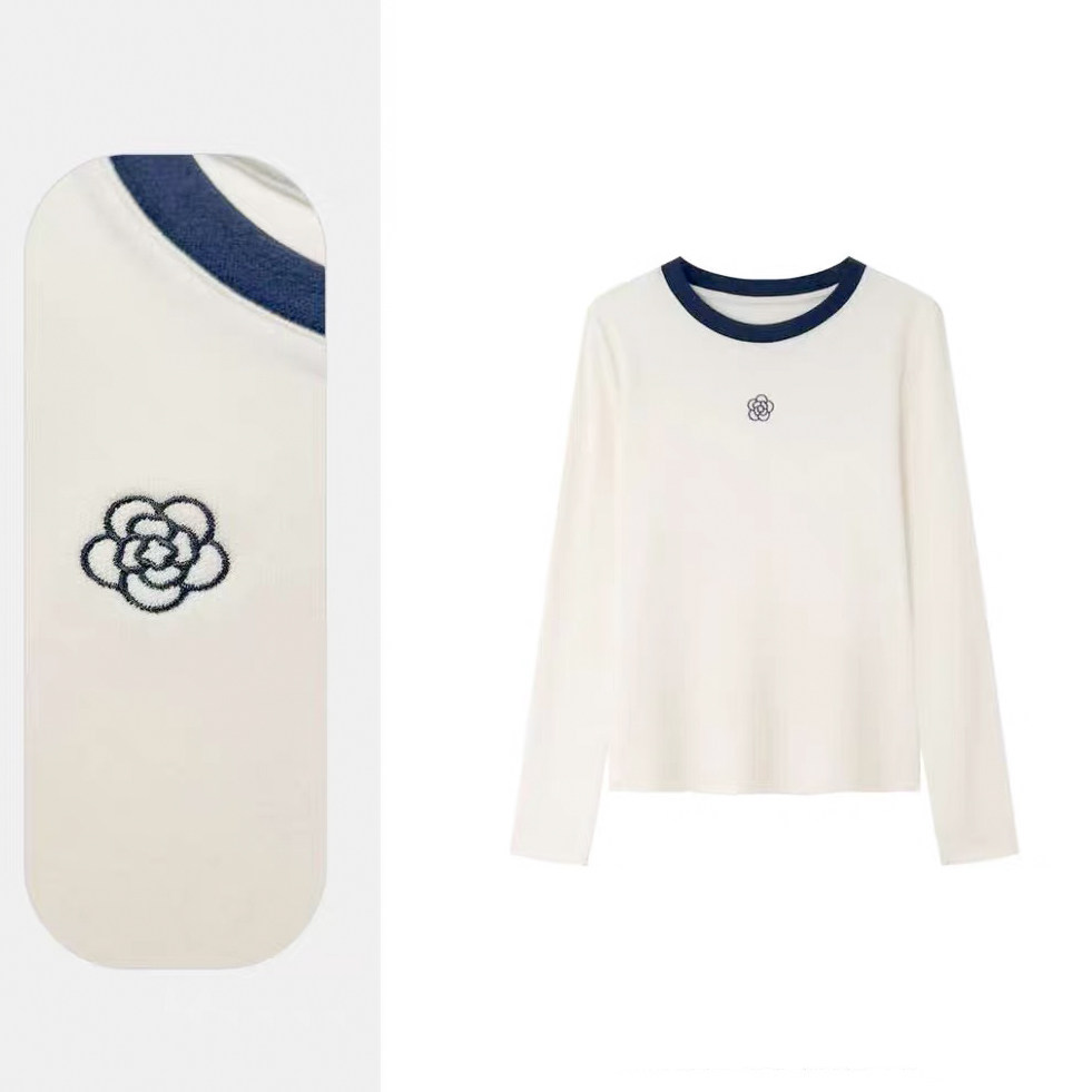 【小田tia专享】 双面绒 绵羊毛显瘦内搭山茶花刺绣打底衫女