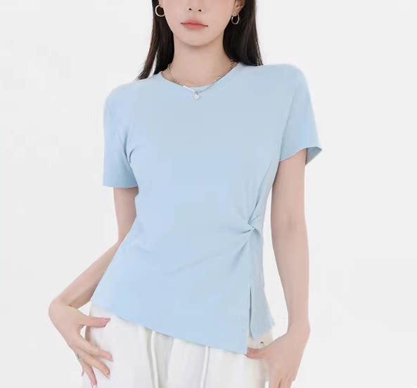 【小田tia专享】小众设计扭结不对称短袖T恤女