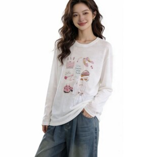 雪花棉长袖 圆领T恤 蕾丝蝴蝶结 卡通印花 小田tia专享 雪花纱