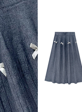 【小田tia专享】高级感~ 糯米针织灰蝴蝶结针织百褶裙