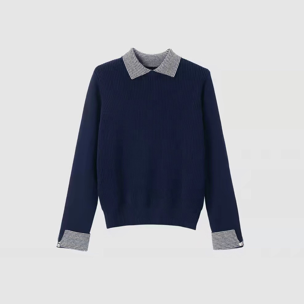 【小田tia专享】简约气质  假2件翻领套头针织打底衫内搭毛衣