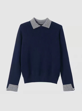 【小田tia专享】简约气质  假2件翻领套头针织打底衫内搭毛衣