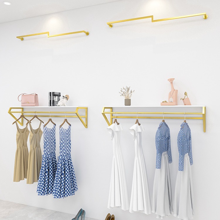 服装店上墙壁挂衣架金色童装店墙上展示架女装店铺专用侧挂货架子
