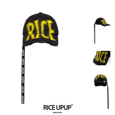Riceupup黑色手工喷绘破坏棒球帽