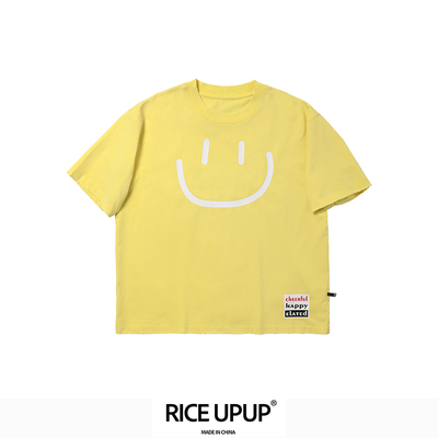 RICEUPUP“高兴笑脸”黄色笑脸印花T恤