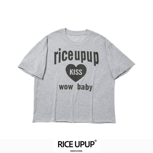 RICEUPUP“米灰灰”灰色印花T恤