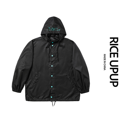 RICEUPUP“荧光刺客”荧光蓝印花尼龙戴帽外套