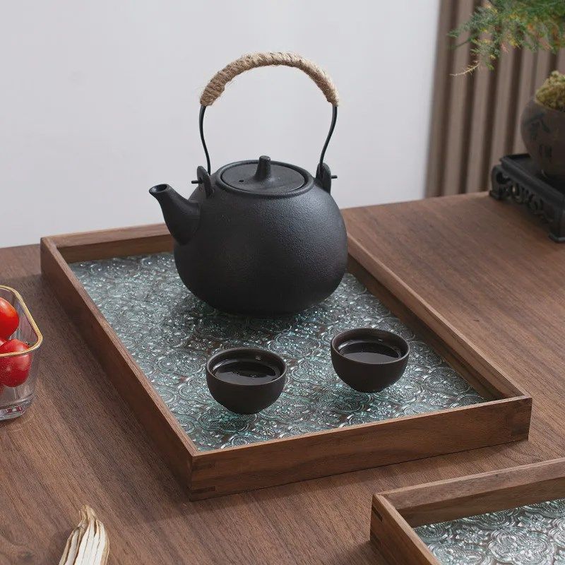 黑胡桃木复古木质长方形玻璃托盘实木创意收N纳茶盘家用水果盘厂,餐饮具,盘,淘宝优惠券,粉丝福利购,淘宝优惠卷