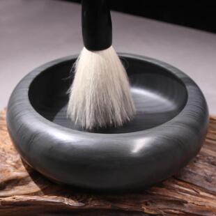 万石君精工手刻 八英寸歙砚水波纹原石大笔洗y水盂水底小鱼缸石头