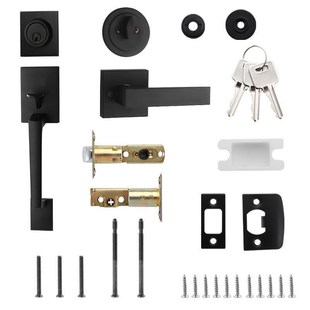 带门栓前门锁套装带门p锁钥匙入杆套锁外部现代机械闭锁黑色带手