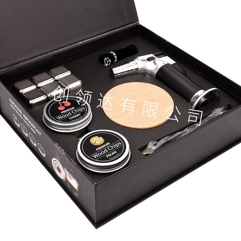 跨境套装现货鸡尾酒木q质烟熏器圆形酒吧厨房烟熏工具烟熏木盖