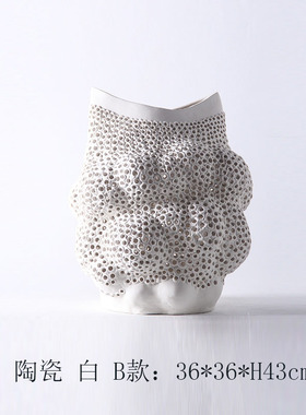 现代简约镂空异形陶瓷花瓶摆件家居F样板间客厅餐桌蜂巢黑白插花