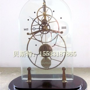 钟表 玻璃透视 j机械骨架座钟 老式仿古董 仿国外回流老钟表 发条