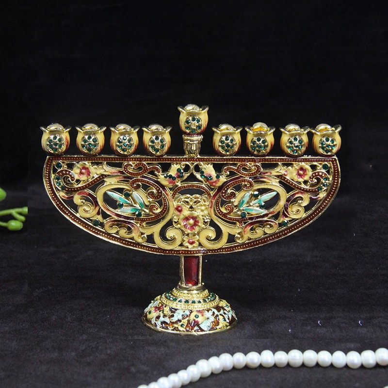 欧式金属烛台犹太教复古珐琅彩九头L灯台宗教圣诞节工艺品,金属材料及制品,其他金属制品,淘宝优惠券,粉丝福利购,淘宝优惠卷